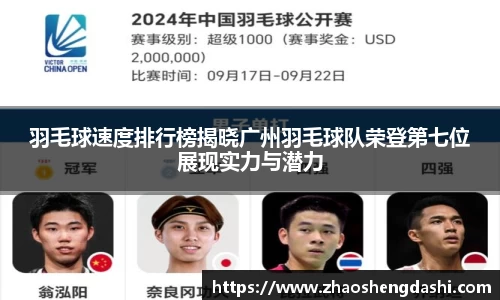 羽毛球速度排行榜揭晓广州羽毛球队荣登第七位展现实力与潜力